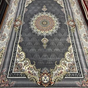 Dark Gray Floral Turkish Rug